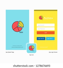 Company Pie chart Splash Screen and Login Page design with Logo template. Mobile Online Business Template