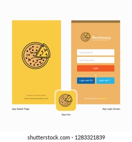 Company Pizza  Splash Screen and Login Page design with Logo template. Mobile Online Business Template