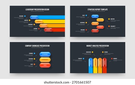 Unternehmensplan Vier Fünf Drei-Elemente-Diagramm Präsentation Layout Vektorgrafik Paket. Digital Introduction 4 5 3 Option Infografik Frame Design Set.