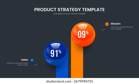 Company Plan Frame Template Vector Illustration. Investor Proposal 2 Step Chart Presentation Design. Visual Portfolio Two Option Diagram Slideshow Layout.