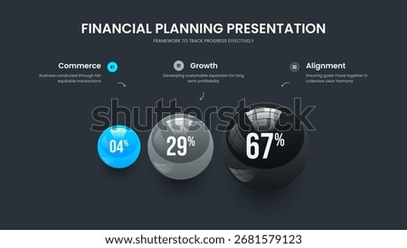 Company Plan Three Step Graph Frame Template. Enterprise Insight Slideshow Layout Vector Illustration. Project Forecast 3 Element Diagram Presentation Design.