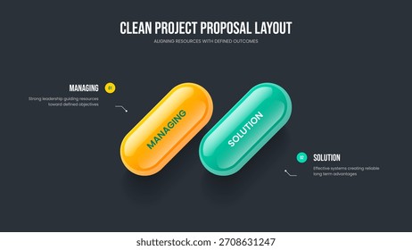 Company Plan Two Step Infographic Presentation Layout. Modern Review Frame Design Vector Illustration. Corporate Insight 2 Option Diagram Slide Template.