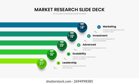 Company Planning Five Option Graph Frame Design. Elegant Review 5 Element Infographic Slideshow Template. Professional Performance Slide Layout Vector Illustration.
