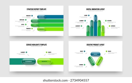 Unternehmensplanung Vier Fünf Zwei Drei Option Diagramm Diashow Layout Vektor Illustration Set. Visual Insight 4 5 2 3 Step Infographic Frame Design Collection.