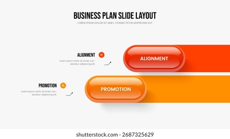 Company Planning Presentation Template Vector Illustration. Creative Analysis Two Step Diagram Frame Design. Digital Review 2 Option Infographic Slide Layout.