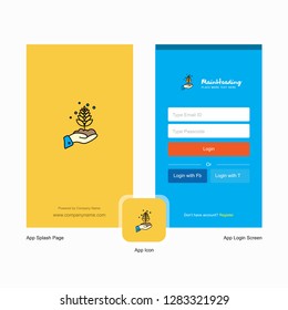 Company Plant Splash Screen and Login Page design with Logo template. Mobile Online Business Template