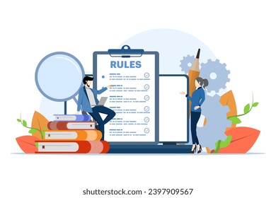 Company policy concept, People discussing company rules and regulations, Agreement, Company law and business ethics, Compliance, for web design, infographics, landing pages, social media, apps.