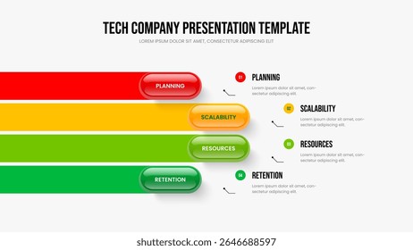 Company Portfolio 4 Element Infographic Presentation Layout. Professional Development Frame Template Vector Illustration. Enterprise Strategy Four Option Diagram Slideshow Design.