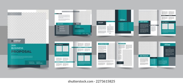 Company portfolio template. Brochure creative design. Multipurpose template with cover, back and inside pages. Trendy minimalist flat geometric design. Vertical a4 format.