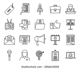 Company PR specialist icons set. Outline set of company PR specialist vector icons for web design isolated on white background