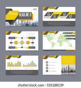 Company presentation templates set on grey background flat isolated vector illustration 