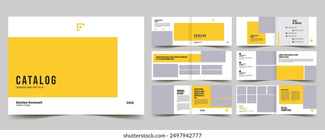 company product catalog landscape portfolio layout, page catalog brochure with premium product price list	