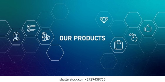 company product page web header banner template with text our products concept of company production items result inventory management corporate store catalogue