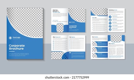 Company profile brochure design, Business 8 page brochure template, Corporate brochure design, Flyer, Blue color, layout vector