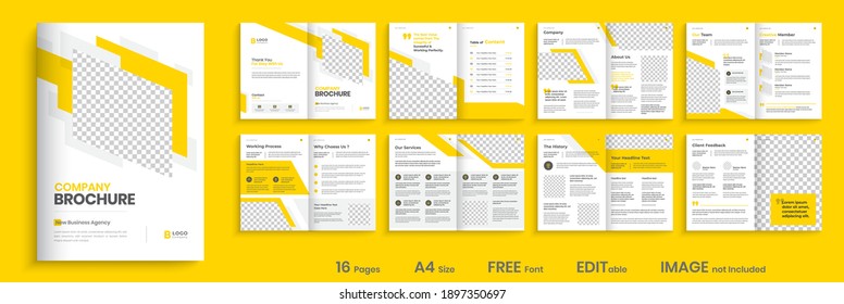 Company profile brochure template layout, yellow color shape template design, modern brochure design 