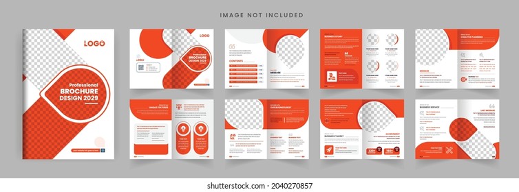 Company profile brochure template layout design, orange color shape minimalist business brochure or annual magazine design template