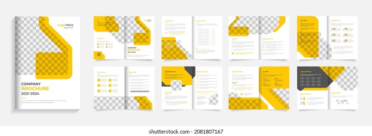 Company profile brochure template layout design with creative yellow shape corporate vector