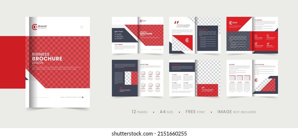 Company profile brochure template layout design, red color shape multipage brochure design, template layout design for modern business brochure