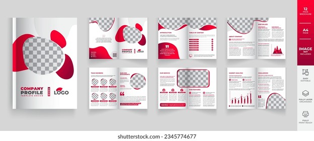 Company profile brochure template layout design, red minimal company profile template layout, 12 pages brochure, project proposal layout
