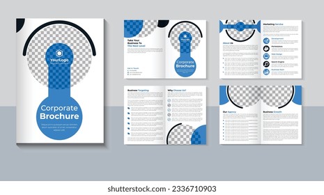 Company profile brochure template, Modern business 8 page brochure design, Blue color, layout vector