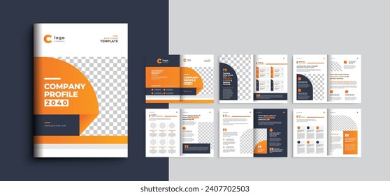 company profile business brochure template layout design, multi-pages a4 yellow, red color shape brochure template layout