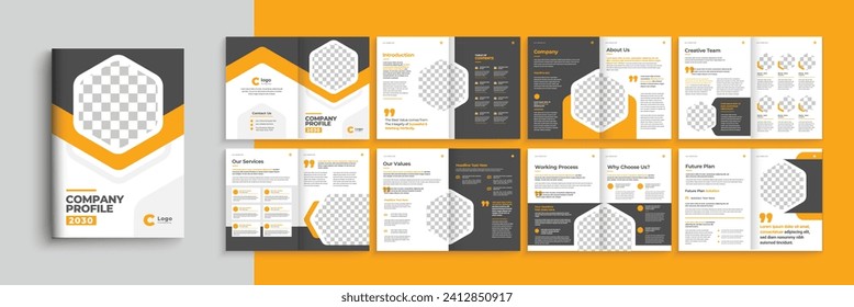 Company profile business brochure template corporate design with yellow and orange creative shapes, a4 multipurpose template layout design