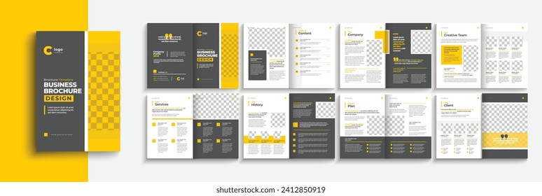 Unternehmensprofil Business-Broschüre Vorlage Corporate Design mit gelben und orangefarbenen kreativen Formen, Design für Mehrzweck-Vorlagen mit 4-Design