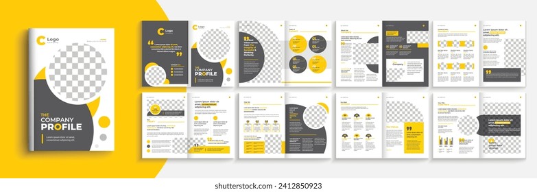 Company profile business brochure template corporate design with yellow and orange creative shapes, a4 multipurpose template layout design