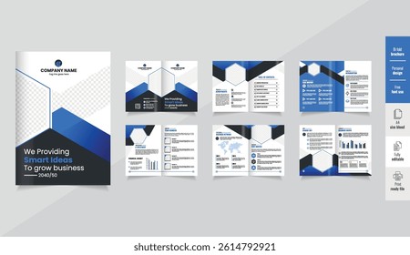 Company profile design, 12-page brochure, editable template layout. Company profile design showcasing modern layouts