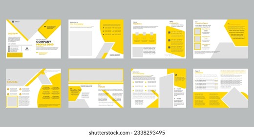 company profile, flyer set, portfolio, business book, magazine, presentation, corporate, annual report, poster, design templates, Set of yellow brochure