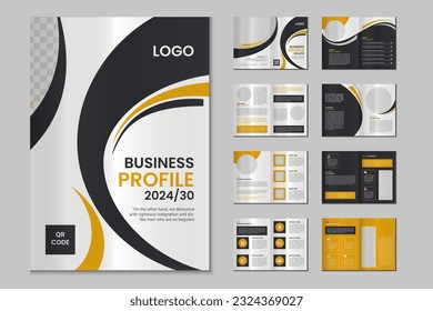 Company profile, multipage brochure template, include cover page, vertical a4 format presentation, landing page, annual report, leaflet, magazine, catalog, trendy minimalist colorful geometric design