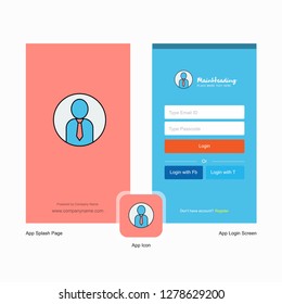 Company Profile Splash Screen and Login Page design with Logo template. Mobile Online Business Template