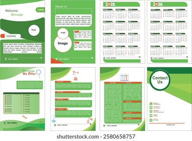 Company profile and template and brochure leaflet minimal vector design, highlighting eco green color with easy customization. 