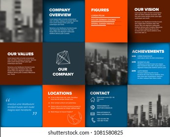 Company profile template - corporation main information presentation - blue and red horizontal version