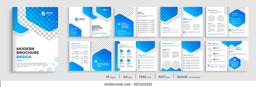 Company profile template layout design, multipages business brochure design with blue gradient shapes.