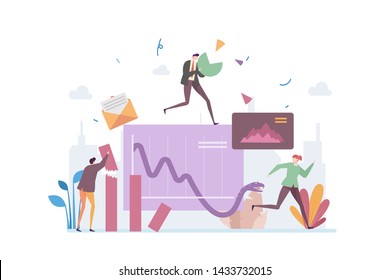 Company Profit Loss Vector Illustration Concept Showing a drop in revenue with a snake based chart, Suitable for landing page, ui, web, App intro card, editorial, flyer, and banner.