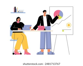 Company progress data with incoming projects, vector illustration.