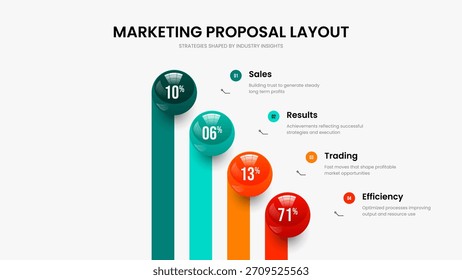 Company Proposal 4 Element Diagram Slide Template. Creative Briefing Frame Layout Vector Illustration. Corporate Introduction Four Step Infographic Presentation Design.