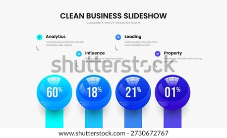 Company Proposal Four Step Chart Presentation Template. Market Portfolio 4 Element Diagram Slide Layout. Minimalist Showcase Frame Design Vector Illustration.