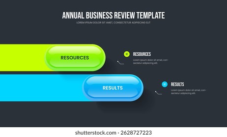 Ilustración vectorial de diseño de marco de propuesta de empresa. Introducción al servicio Diseño de presentación de diapositivas de diagrama de 2 opciones. Plantilla de presentación de infografía de dos pasos de lanzamiento moderno.