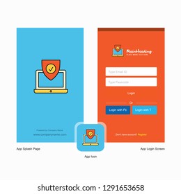 Company Protected laptop Splash Screen and Login Page design with Logo template. Mobile Online Business Template
