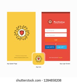 Company Protected processor Splash Screen and Login Page design with Logo template. Mobile Online Business Template