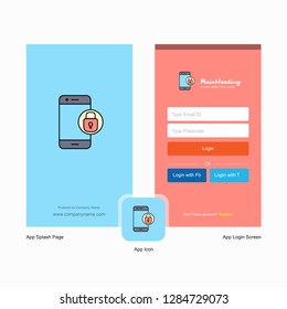 Company Protected smartphone  Splash Screen and Login Page design with Logo template. Mobile Online Business Template