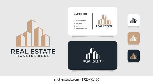 Company real estate logo and business card design vector illustration. Logo can be used for icon, brand, identity, negative, template, inspiration, building, architecture, and business company