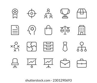 company related line icons. Vector linear object set. 24x24 Pixel Perfect with editable stroke