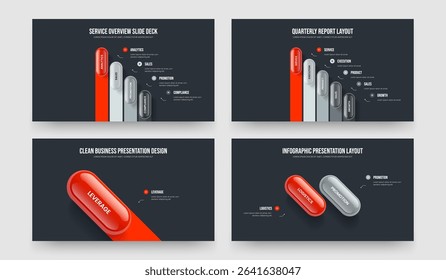 Company Report 4 5 1 2 Element Infographic Slide Layout Collection. Visual Forecast Four Five One Two Step Diagram Presentation Design Vector Illustration Set.