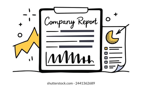 Company report concept black and white illustration on white background.