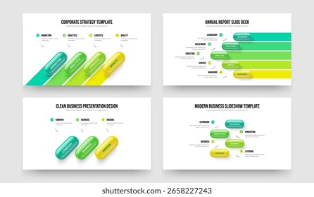 Conjunto de ilustrações de vetor de layout de apresentação de diagrama de cinco três elementos do relatório da empresa. Digital Profile 4 5 3 Opção Infográfico Slideshow Modelo Pacote.