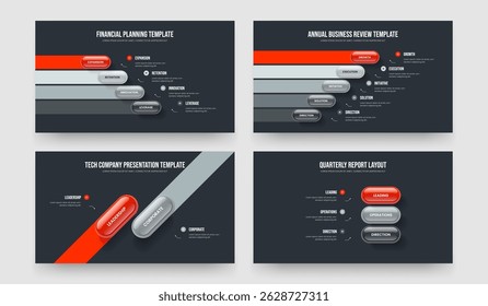 Company Report Four Five Two Three Option Infographic Slideshow Layout Vector Illustration Collection. Consulting Forecast 4 5 2 3 Element Diagram Presentation Template Bundle.