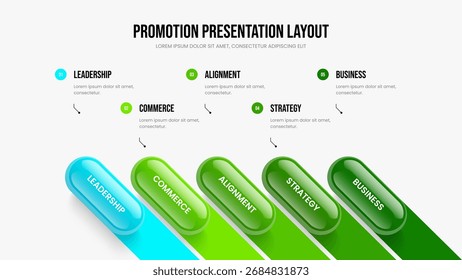 Ilustración vectorial de diseño de marco de informe de empresa. Producto Showcase Plantilla de presentación de infografía de cinco opciones. Diseño de diapositivas de diagrama de 5 pasos de Cartera de Profesional.